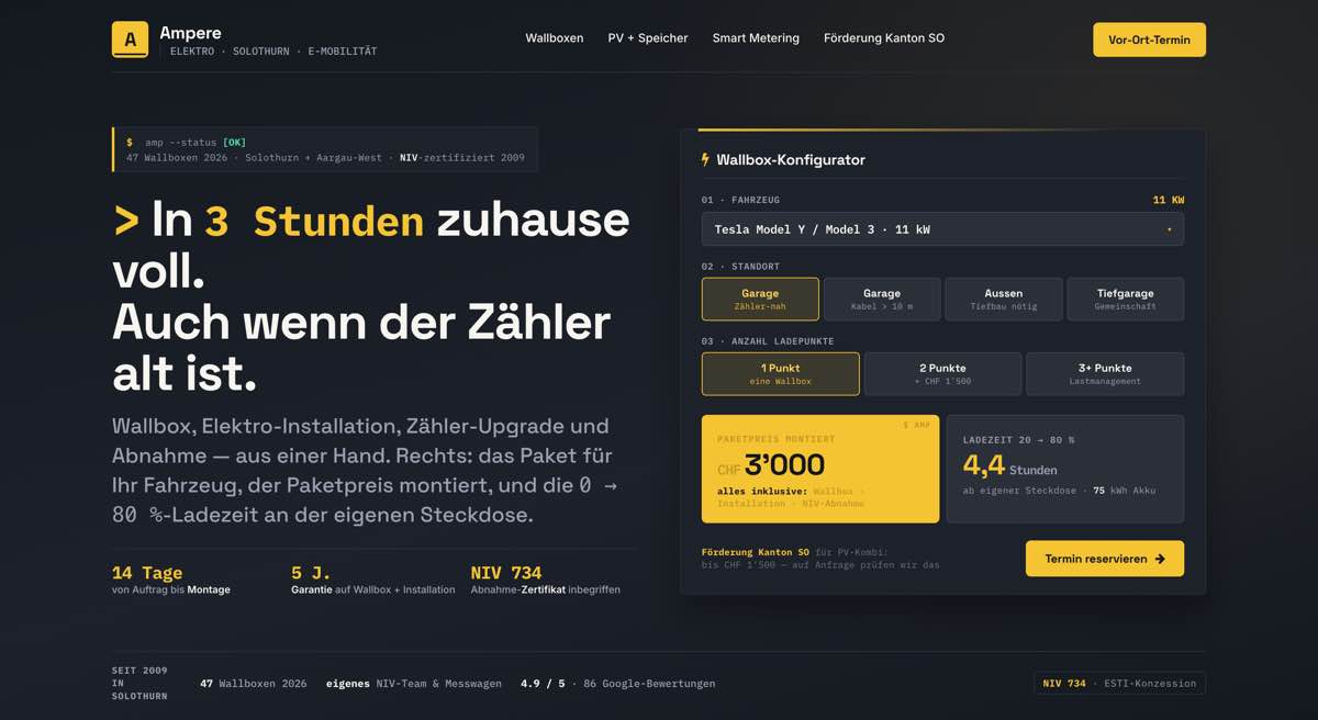 Elektroinstallationen, Beispielseite mit Live-Preisrechner