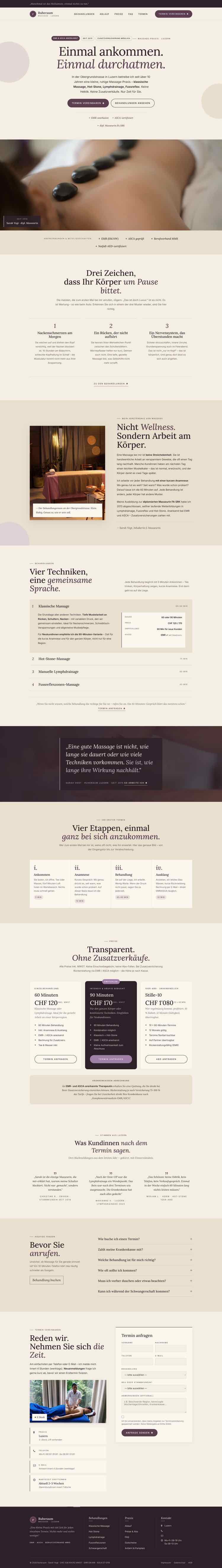 Massage, Beispielseite Webdesign Schweizer Mittelstand