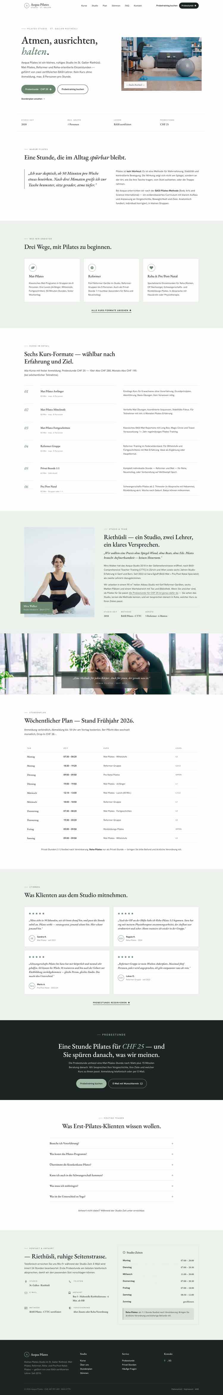 Pilates, Beispielseite Webdesign Schweizer Mittelstand