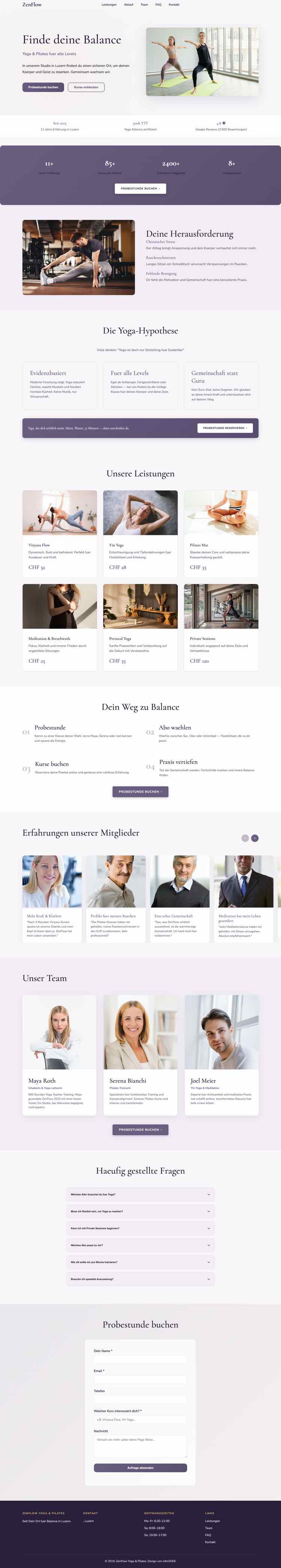 Yoga, Beispielseite Webdesign Schweizer Mittelstand