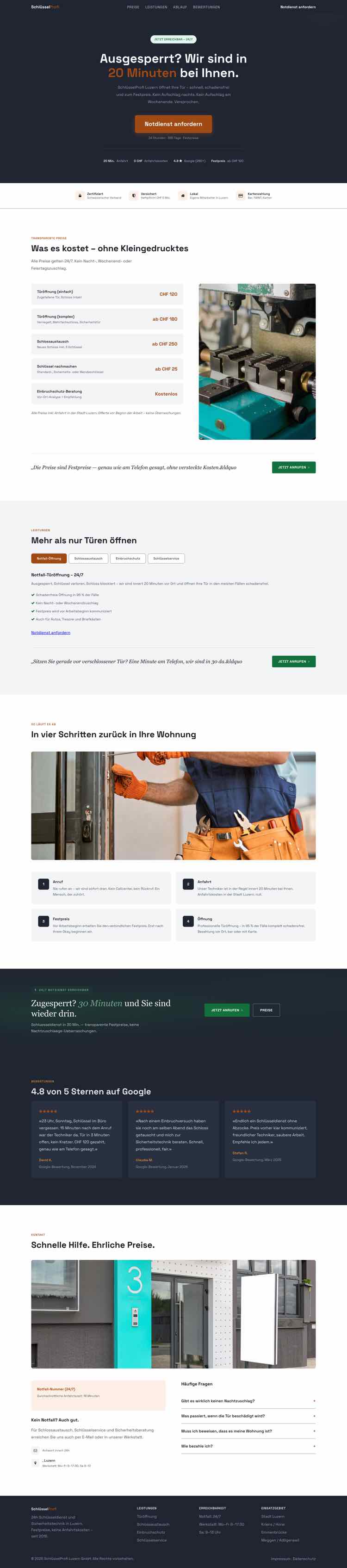 Schlüsseldienst, Beispielseite Webdesign Schweizer Mittelstand