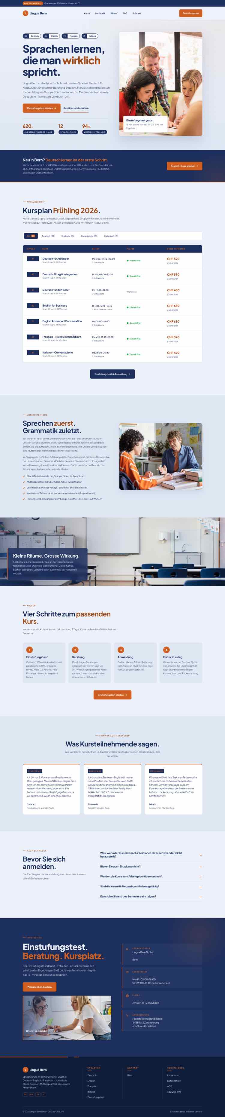 Sprachschule, Beispielseite Webdesign Schweizer Mittelstand