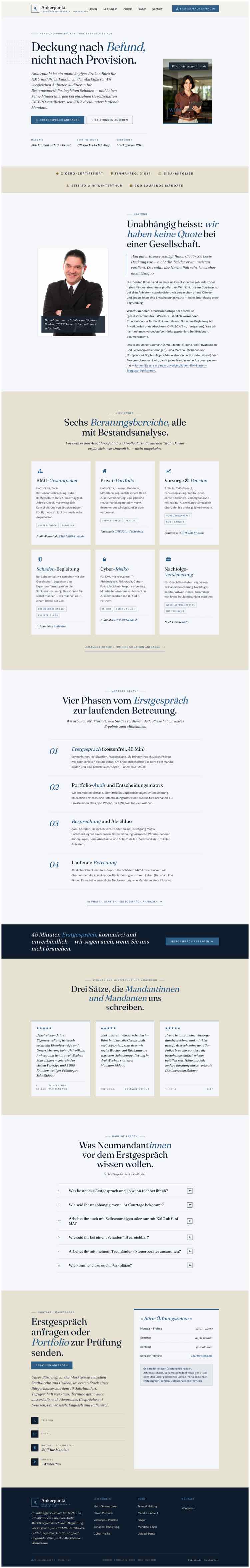 Versicherung, Beispielseite Webdesign Schweizer Mittelstand