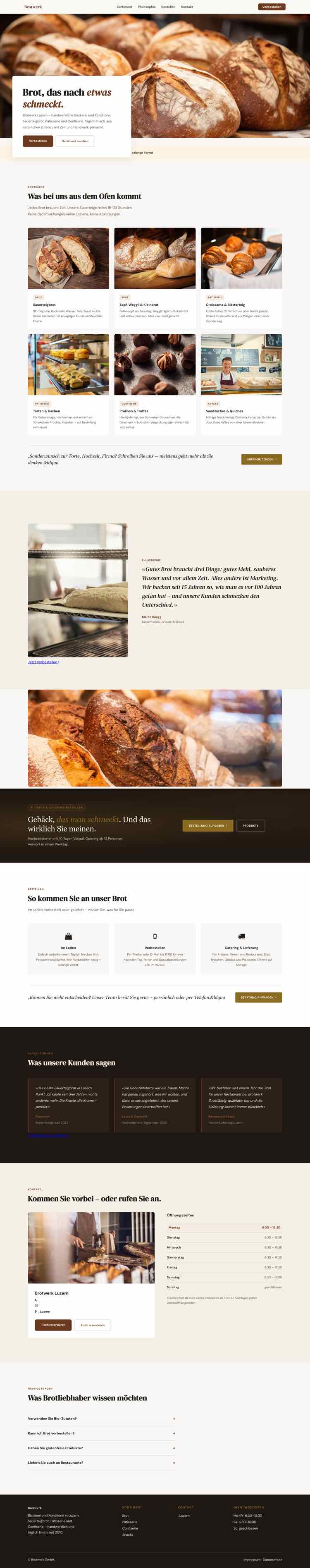 Bäckerei, Beispielseite Webdesign Schweizer Mittelstand