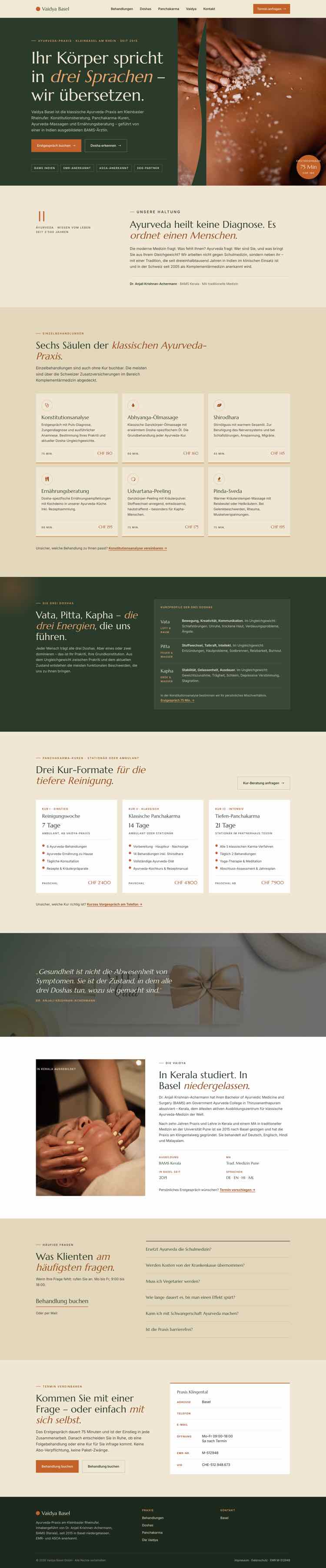 Ayurveda, Beispielseite Webdesign Schweizer Mittelstand
