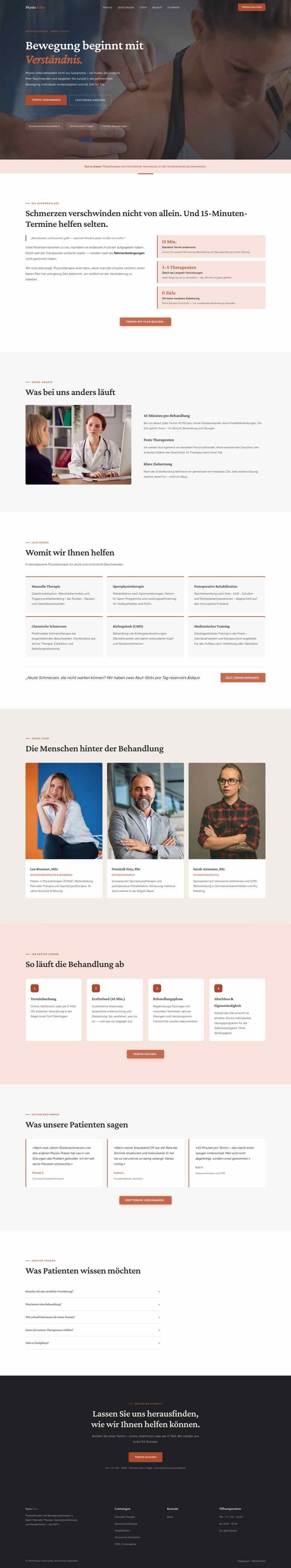 Physiotherapie, Beispielseite Webdesign Schweizer Mittelstand