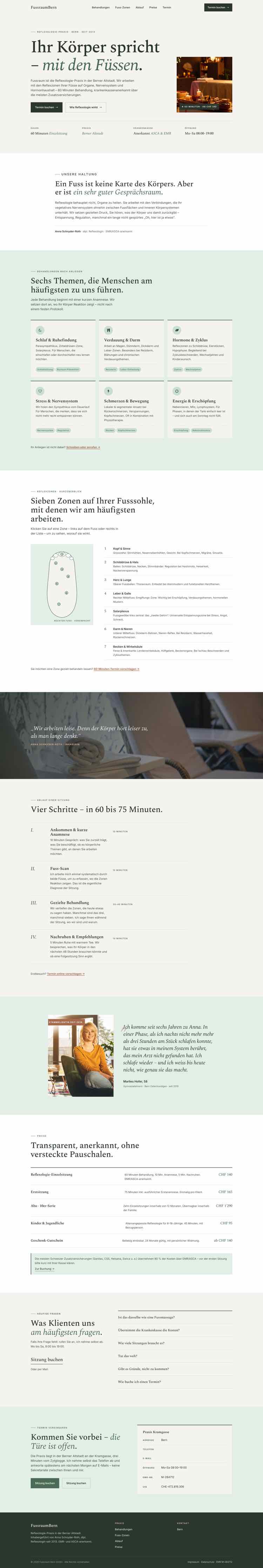 Reflexologie, Beispielseite Webdesign Schweizer Mittelstand