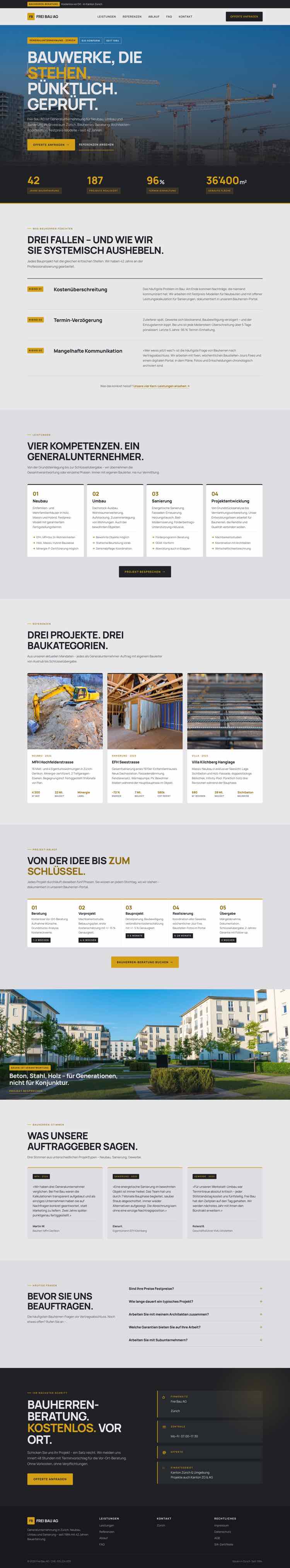 Baufirma, Beispielseite Webdesign Schweizer Mittelstand