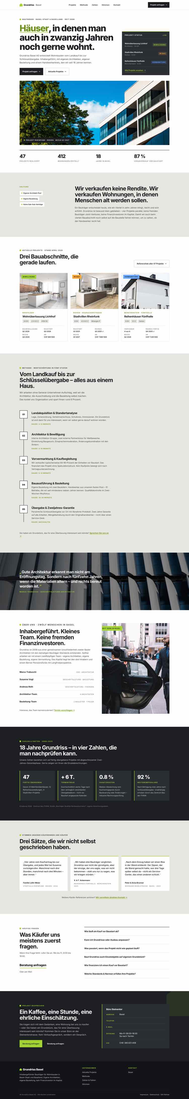 Bauträger, Beispielseite Webdesign Schweizer Mittelstand