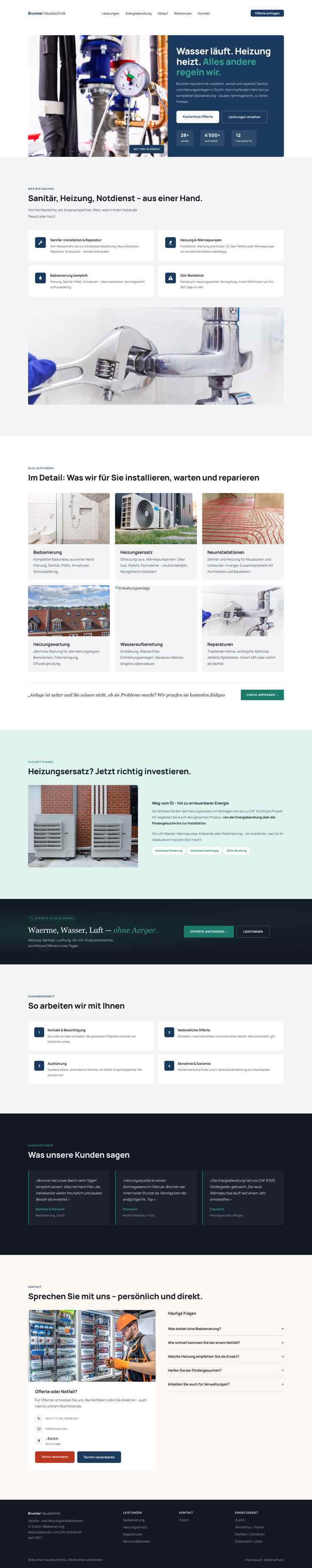 Haustechnik, Beispielseite Webdesign Schweizer Mittelstand