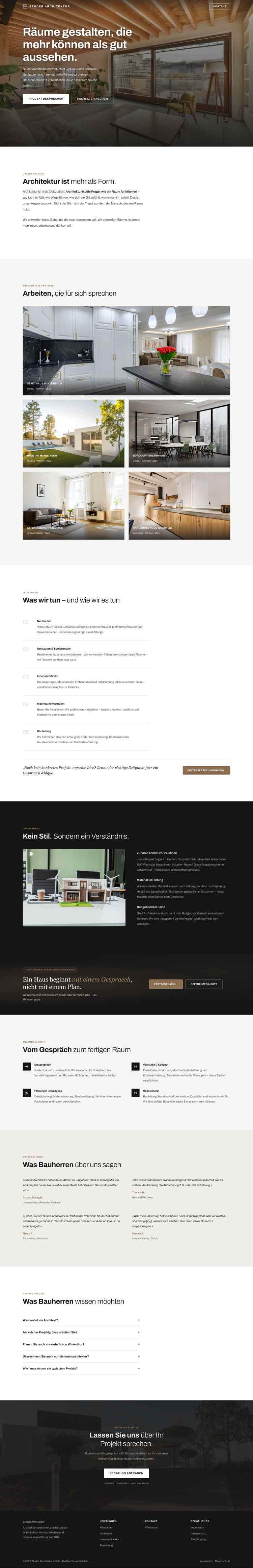Architektur, Beispielseite Webdesign Schweizer Mittelstand