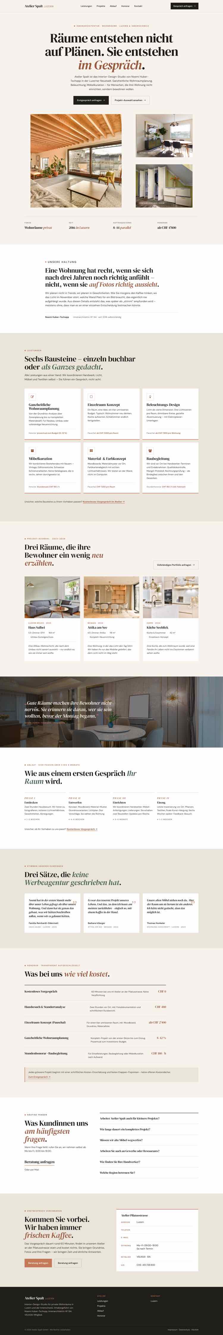Innenarchitektur, Beispielseite Webdesign Schweizer Mittelstand