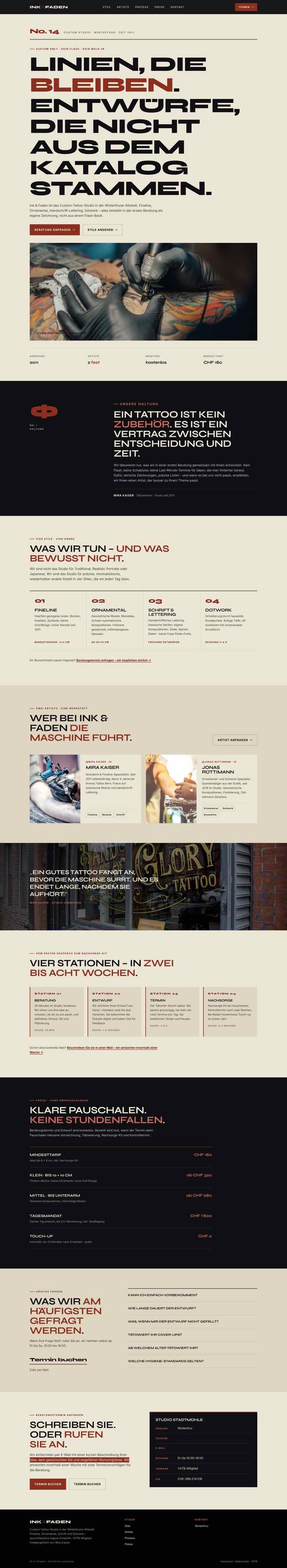 Tattoo Studio, Beispielseite Webdesign Schweizer Mittelstand
